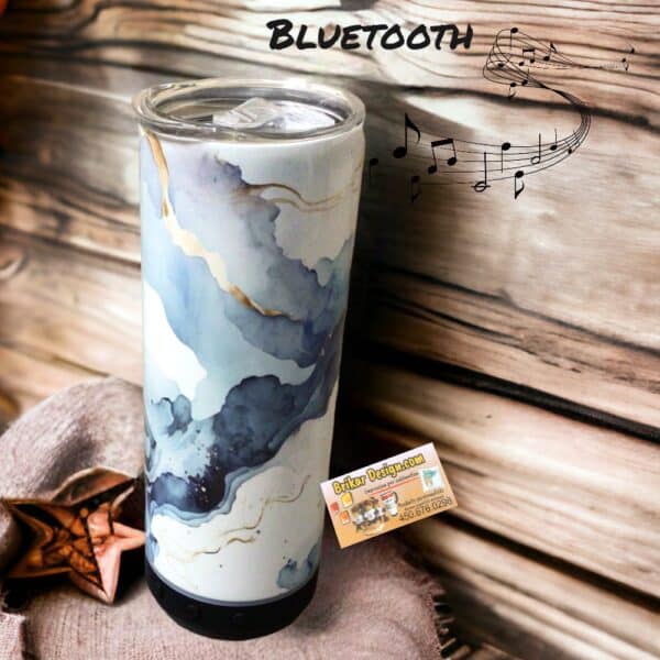 Tumbler Bluetooth marbré bleu et or