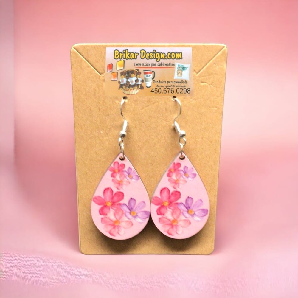 Boucle d'oreille goutte fleur rose