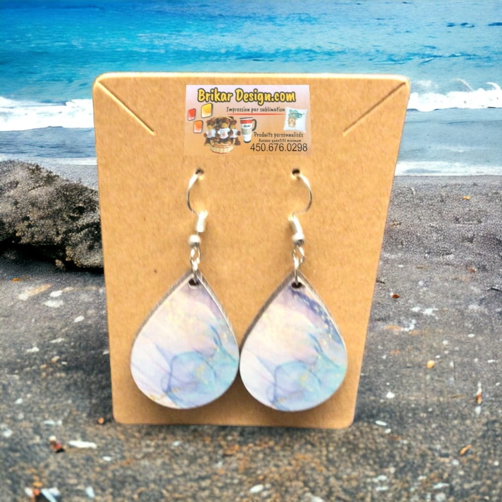 Boucles D'oreilles Pendantes Goutte D'eau - Acétate Marbré Bleu Et Cristal - Avec Pochette Cadeau
