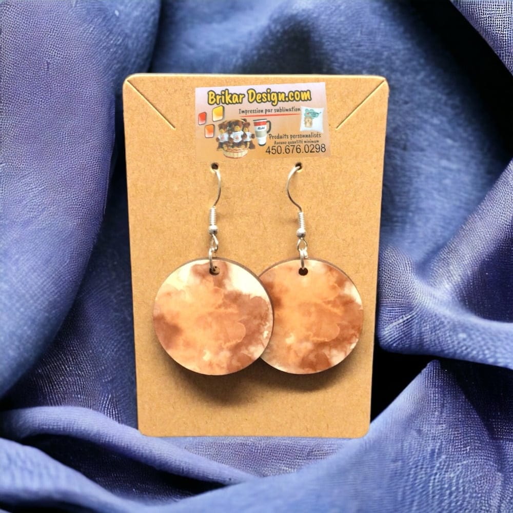 Boucle d'oreille ronde marbré brun