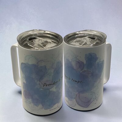 Tasse isotherme -fond couleur, Prendre le temps - lilas
